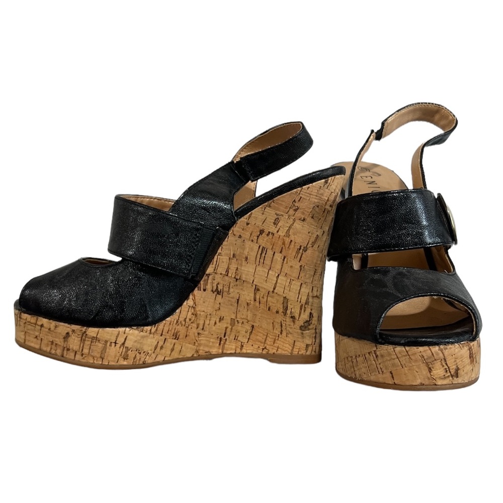 Black Cork Heel Wedges